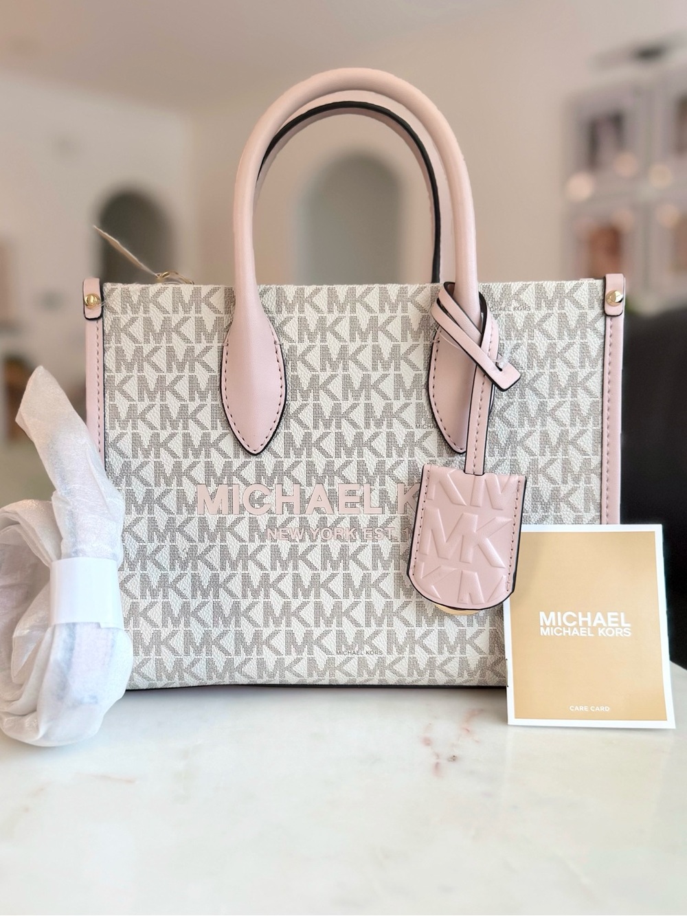 MICHAEL KORS MIRELLA CROSSBODY SATCHEL BAG VANILLA PINK LOGO MSRP $448